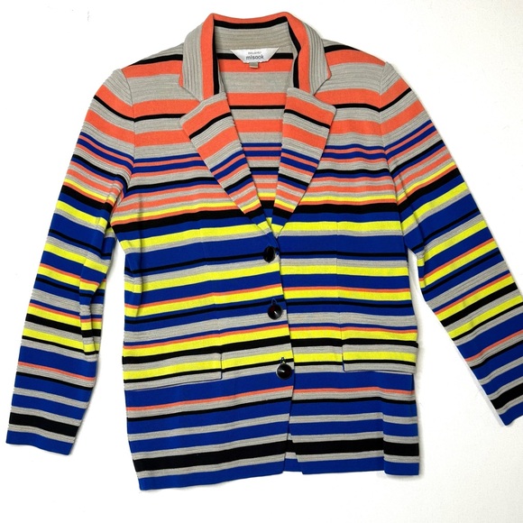Misook Multi-color Striped Knit Blazer Size Medium - Picture 6 of 11